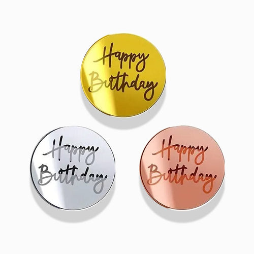 Happy Birthday Disc Topper 5cm 3 Colours Cake - Onyx Hive
